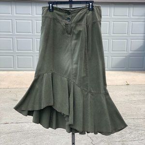 Rare green Per Una asymmetrical ruffle denim skirt